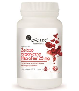 Aliness Żelazo Organiczne MICROFERR 25mg 100Vege Tabletek